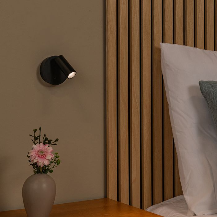 Aplique de pared recargable moderno negro, Toni, 2W, 2700-4000K, con regulador táctil