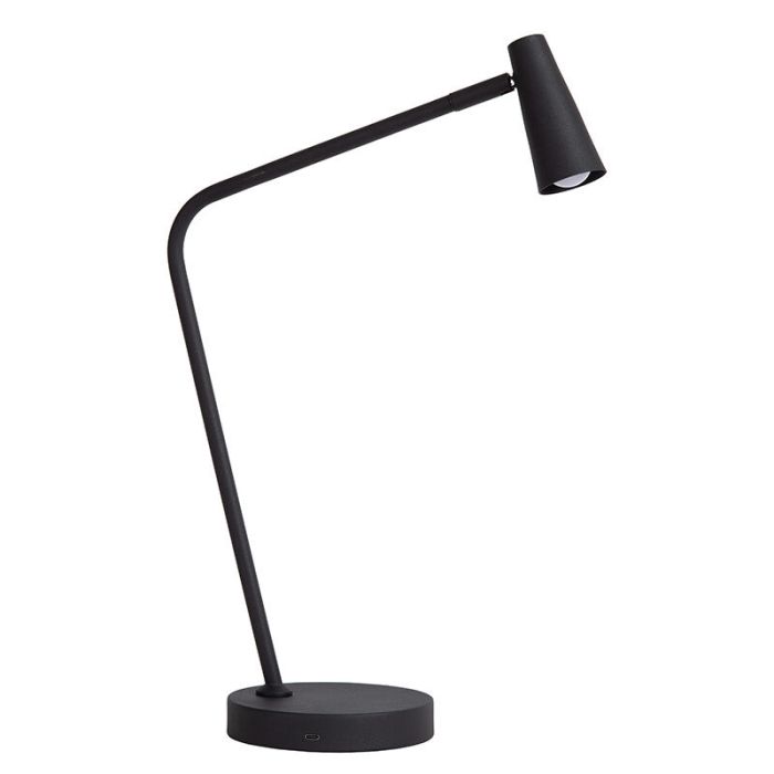 Lámpara de mesa recargable moderna negra, Stirling, 3W, 2700K LED, con regulador táctil