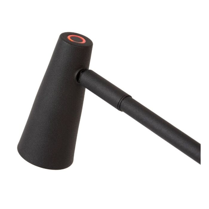 Lámpara de mesa recargable moderna negra, Stirling, 3W, 2700K LED, con regulador táctil