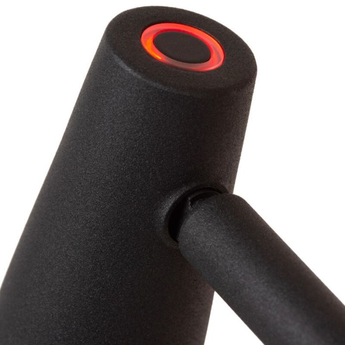 Lámpara de mesa recargable moderna negra, Stirling, 3W, 2700K LED, con regulador táctil