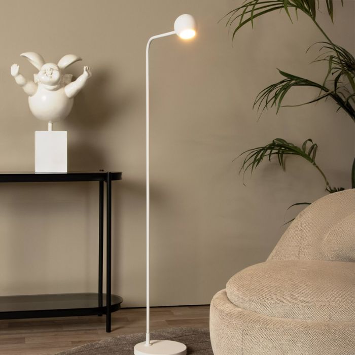Lámpara de pie recargable moderna blanca, Comet, 3W, 2700K LED, con regulador táctil