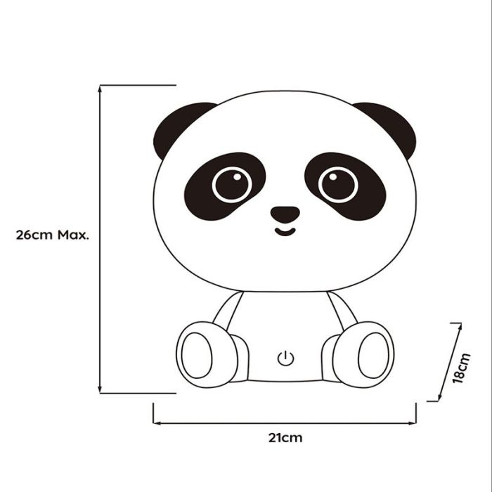 Lámpara de mesa infantil negra, Dodo Panda, 3W, 4000K LED