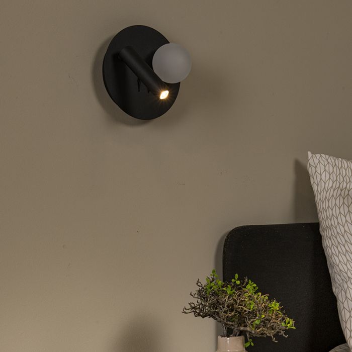 Lámpara de cama moderna negra, Matiz, 3,5W, 3000K LED, con interruptor