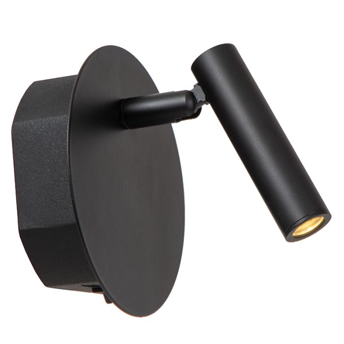 Lámpara de cama moderna negra, Jolijn, 2W, 3000K LED, con interruptor