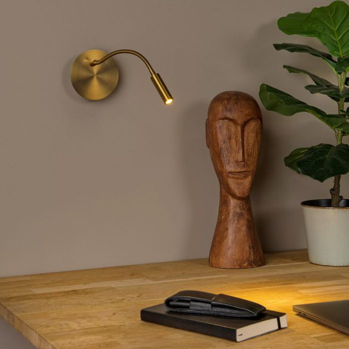 Lámpara de cama moderna dorada, Jolijn, 2W, 3000K LED, con interruptor