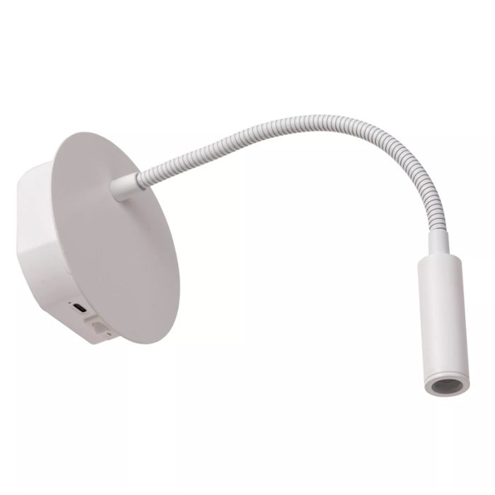 Lámpara de cama moderna blanca, Jolijn, 2W, 3000K LED, con interruptor