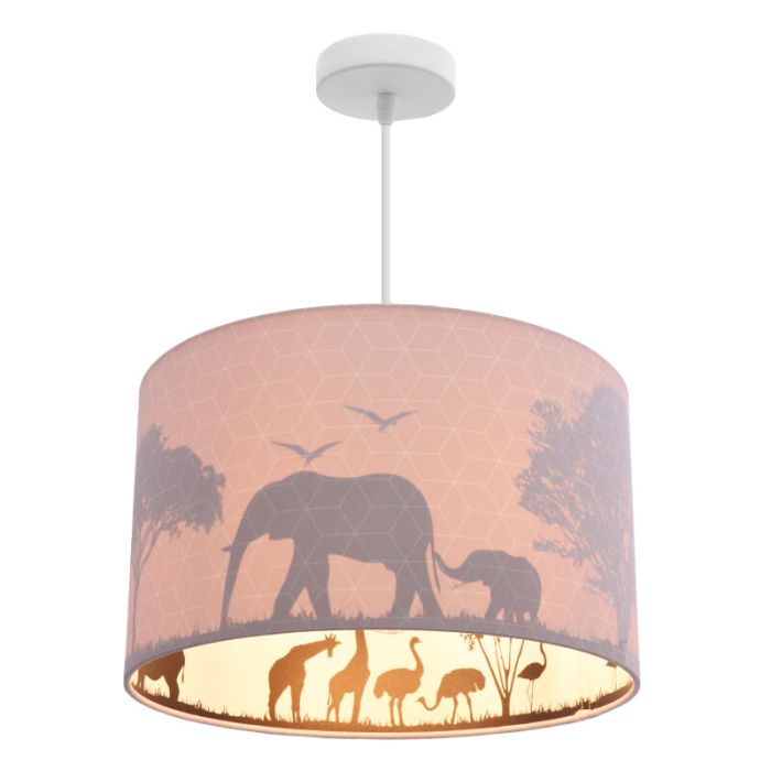 Lámpara colgante infantil rosa de tela, Safari