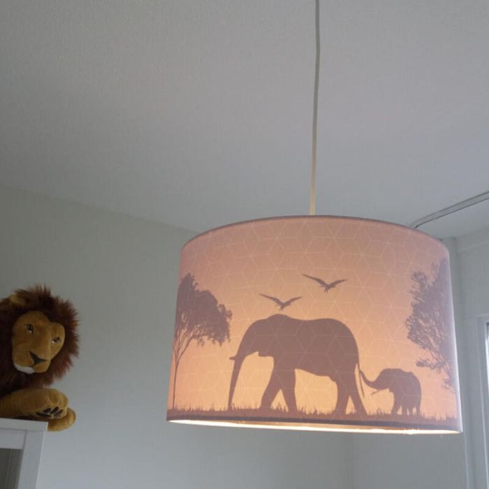 Lámpara colgante infantil rosa de tela, Safari