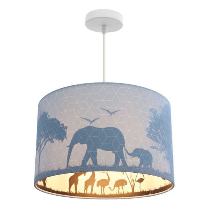 Lámpara colgante infantil azul de tela, Safari