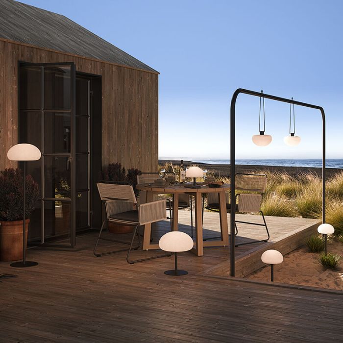 Lámpara de mesa exterior moderna blanca, Sponge, 6,8W, 2700K LED, IP65, regulable en 3 pasos
