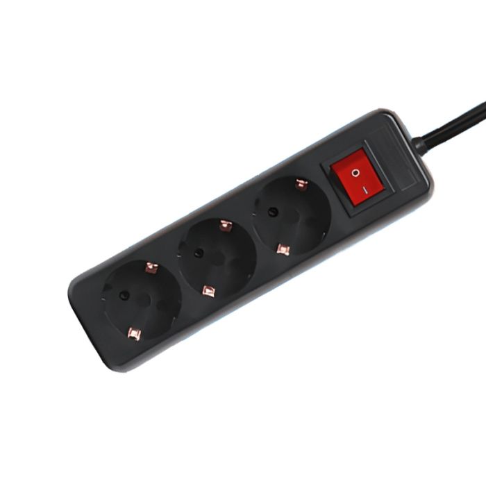 Regleta 3 enchufes con interruptor 1,5 metros, negra