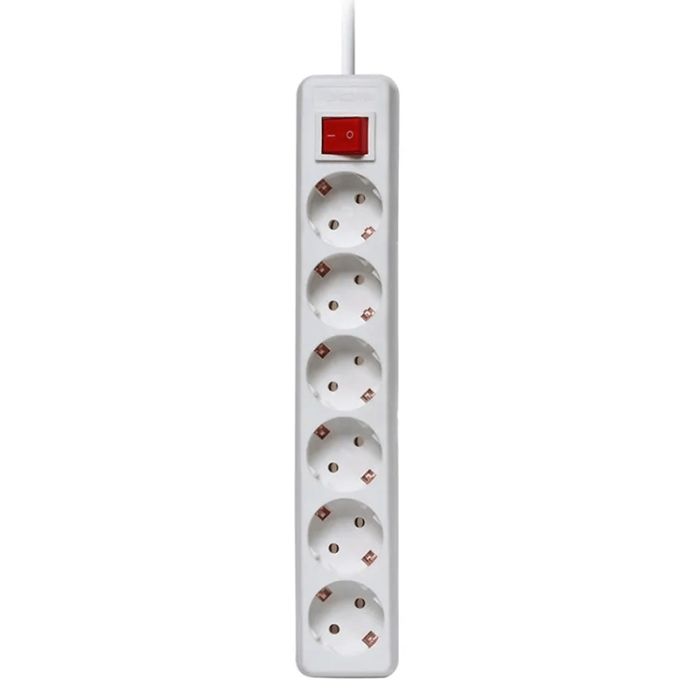Regleta 6 enchufes con interruptor 1,5 metros, blanco
