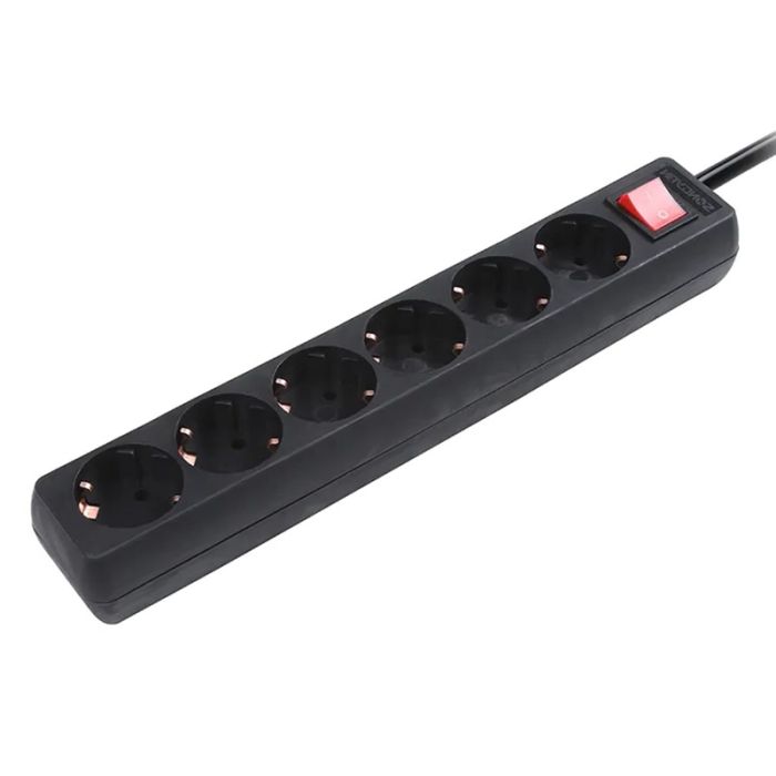 Regleta 6 enchufes con interruptor 3 metros, negro