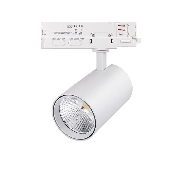 Foco de carril trífásico blanco, Rozina, 10W/20W/30W, white switch LED