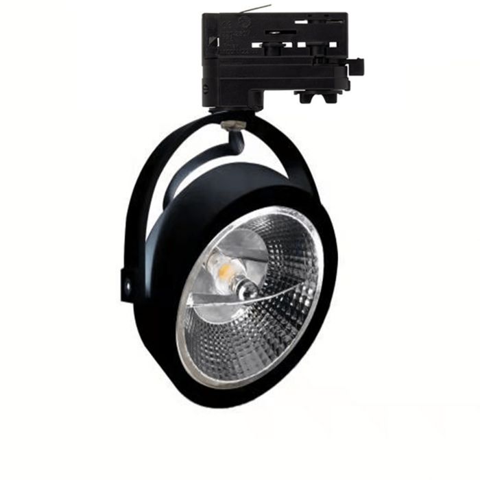 Foco de carril trifásico negro Tirsa, 15W, 2700K, Pro
