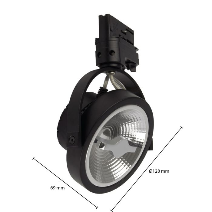 Foco de carril trifásico negro Tirsa, 15W, 2700K, Pro