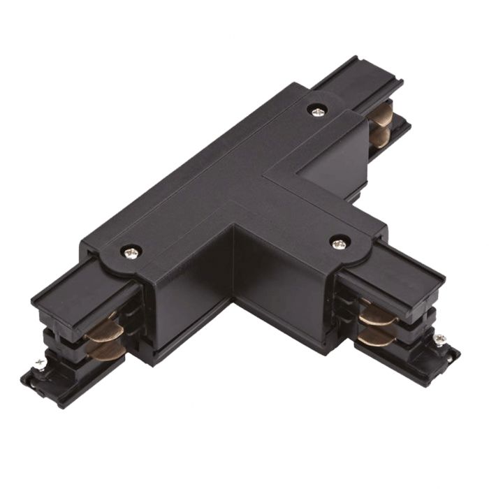 Conector en forma de T para iluminación sobre riel trifásico, derecho 2, negro, Pro