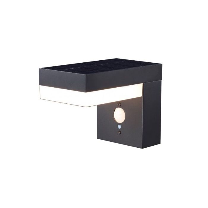 Aplique solar exterior negro de aluminio, Ritex, 6W, 2700K LED, IP44