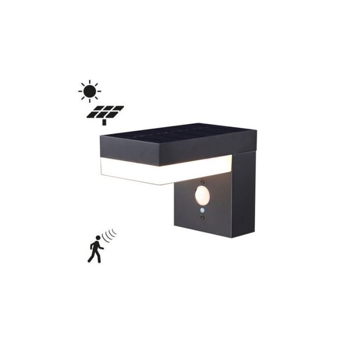 Aplique solar exterior negro de aluminio, Ritex, 6W, 2700K LED, IP44