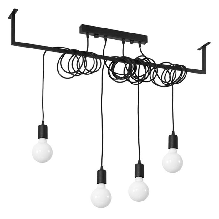 Lámpara colgante diseño industrial Lauraine, negro, acero, 4L