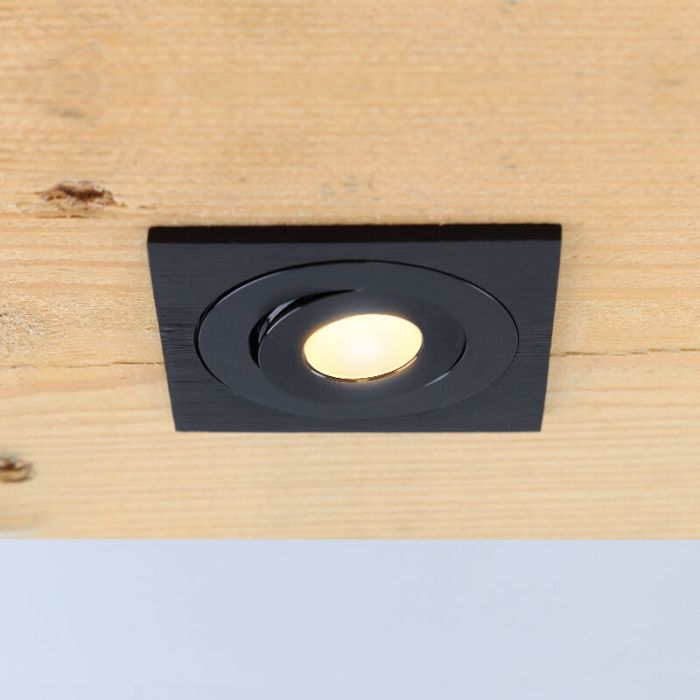 3 focos empotrables orientables para porche Rona cuadrado, IP44, con set de conexión y mando a distancia, negro