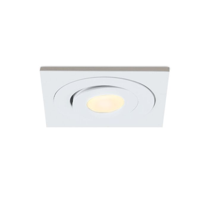 5 focos empotrables orientables para porche Rona cuadrado, IP44, con set de conexión y mando a distancia, blanco