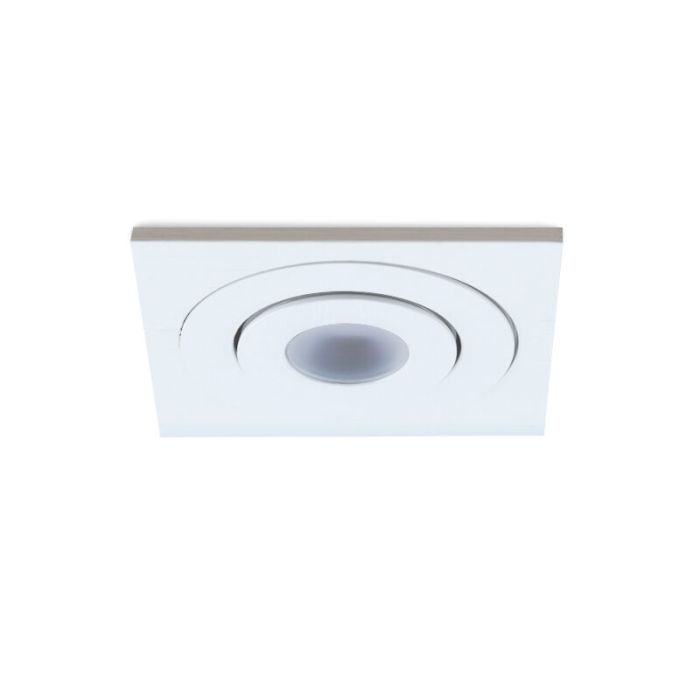 5 focos empotrables orientables para porche Rona cuadrado, IP44, con set de conexión y mando a distancia, blanco