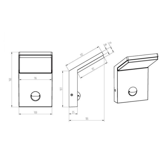 Aplique exterior con sensor de movimiento moderno antracita, Solana, 9W, 3000K LED, IP54
