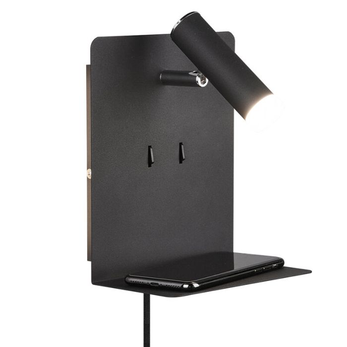 Aplique diseño negro, Ricciolo, 3W, 3000K LED, con interruptor