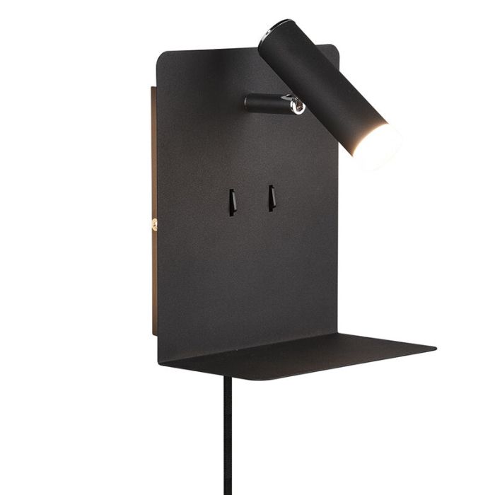 Aplique diseño negro, Ricciolo, 3W, 3000K LED, con interruptor