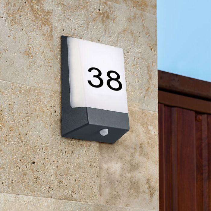 Aplique exterior con sensor crepuscular moderno negro, Bernadette, 9W, 3000K LED, IP54