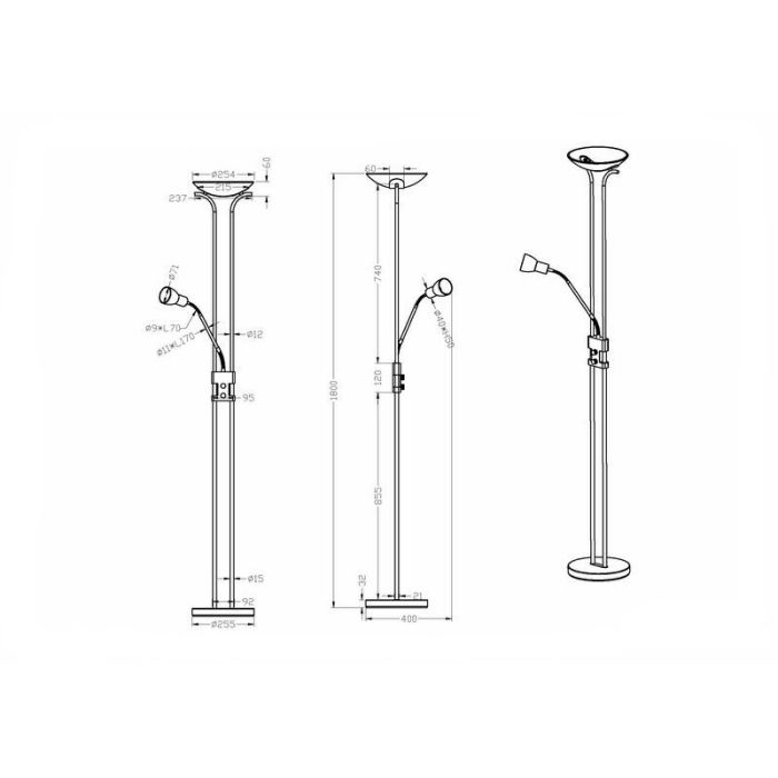 Lámpara de pie antigua níquel, Selin, 4,5W, 3000K LED, con interruptor