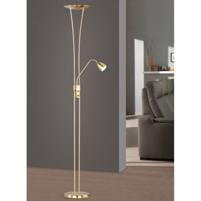 Lámpara de pie antigua latón, Stijn, 20W, 3000K LED, con interruptor