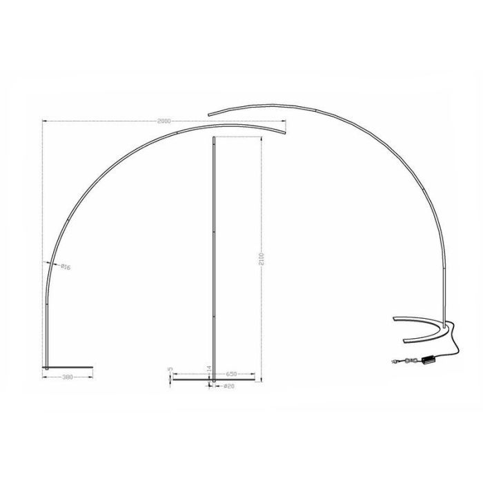 Lámpara de arco moderna negra, Libro, 18W, 3000K LED, con interruptor
