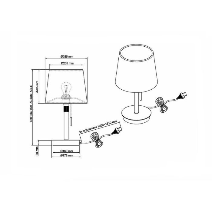 Lámpara de mesa antigua níquel, Niva, con interruptor de cuerda
