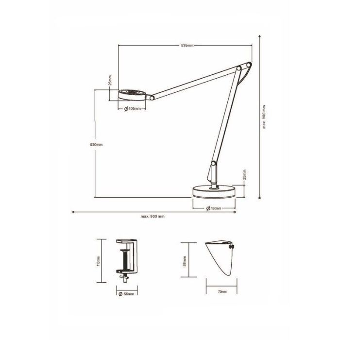 Lámpara de mesa moderna negra, Pardoes, 5W, 3000K LED, con interruptor
