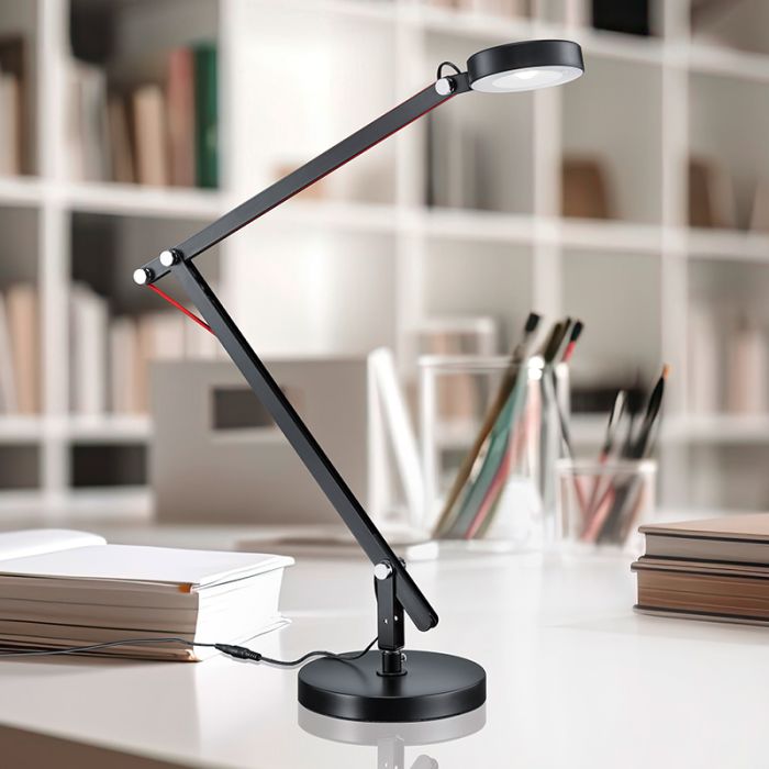 Lámpara de mesa moderna negra, Pardoes, 5W, 3000K LED, con interruptor