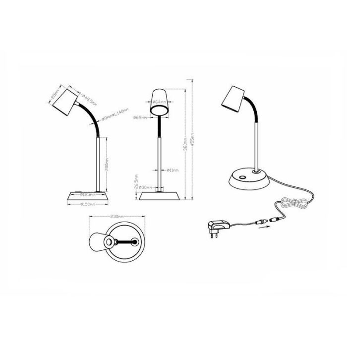 Lámpara de mesa de vidrio níquel, Laysha, 4,7W, 3000K LED, con interruptor