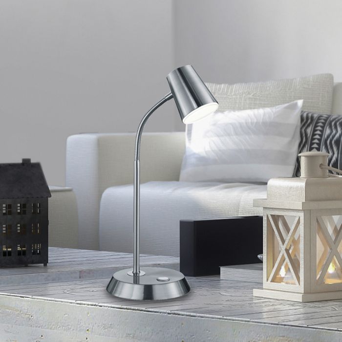 Lámpara de mesa de vidrio níquel, Laysha, 4,7W, 3000K LED, con interruptor