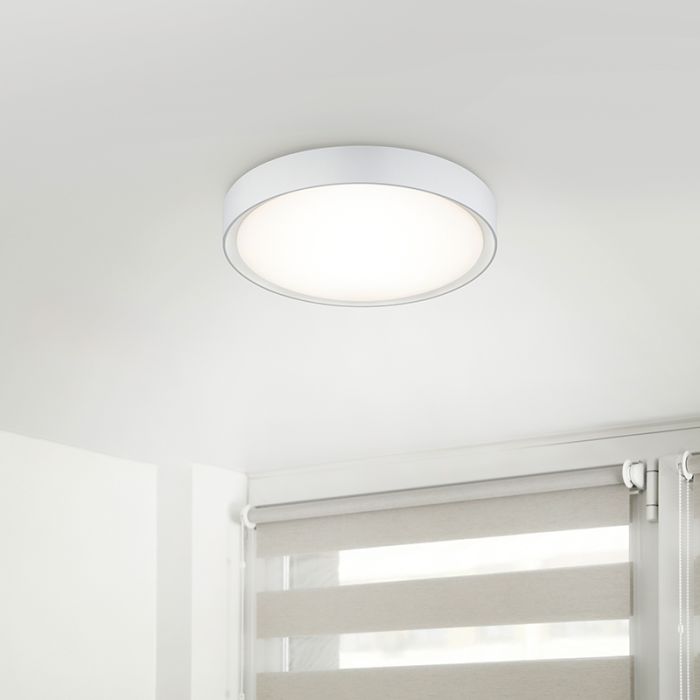 Lámpara de techo baño de plástico blanca, Evelina, 18W, 3000K LED, IP44