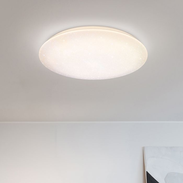 Plafón de techo de plástico blanco, Yafu, 80W, ajustable entre luz blanco cálido y frío LED, con mando a distancia