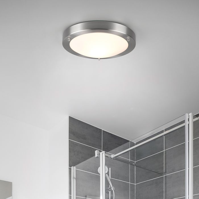 Lámpara de techo baño de vidrio níquel, Hadleigh, IP44