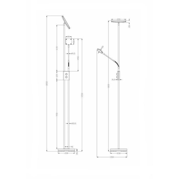 Lámpara de pie moderna níquel, Simon, 15W, 3000K LED, con interruptor