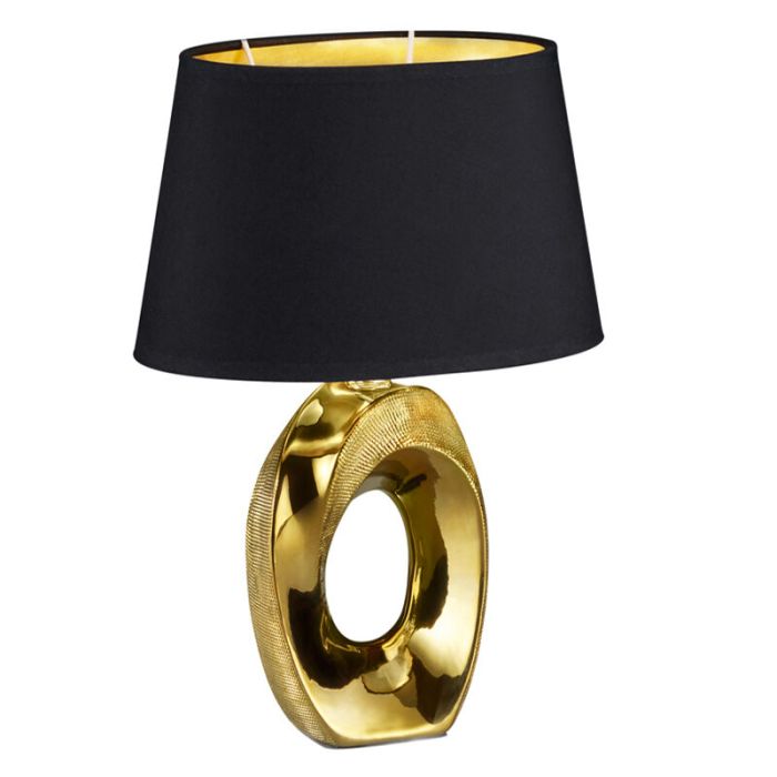 Lámpara de mesa de cerámica dorada, Moldrup, con interruptor