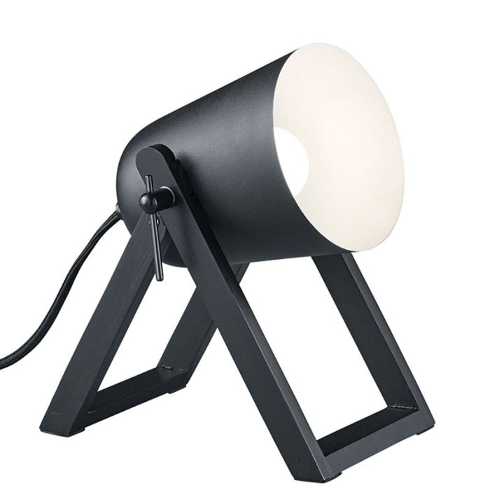 Lámpara de mesa de madera negra, Sacha, con interruptor
