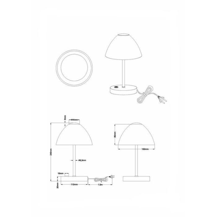 Lámpara de mesa moderna níquel, Aaron, 2,5W, 3000K LED, con interruptor