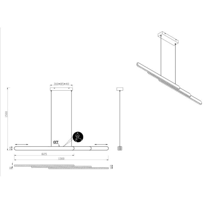 Lámpara colgante diseño negra, Dwayn, 48W, ajustable entre luz blanco cálido y frío LED, con regulador táctil
