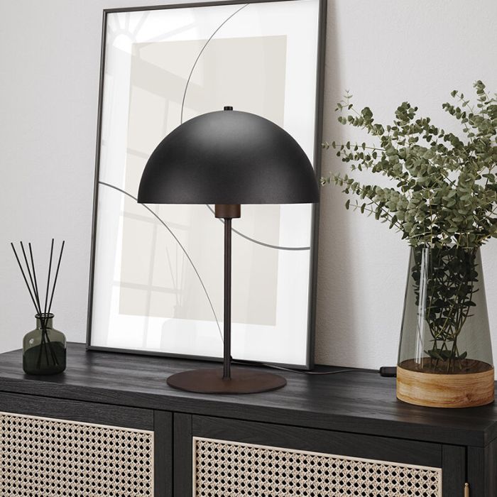 Lámpara de mesa moderna negra, Fransisca, con interruptor