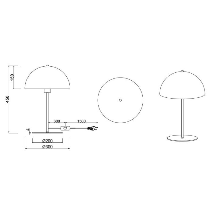 Lámpara de mesa moderna negra, Fransisca, con interruptor