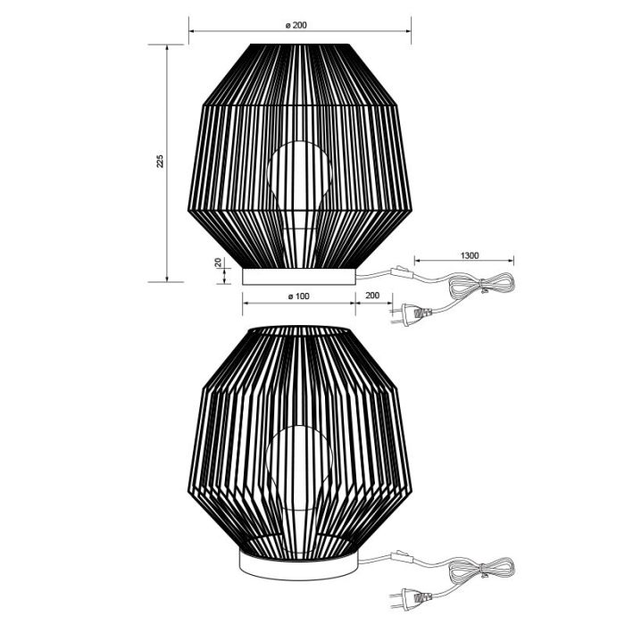 Lámpara de mesa de ratán marrón, Fleurtje, con interruptor